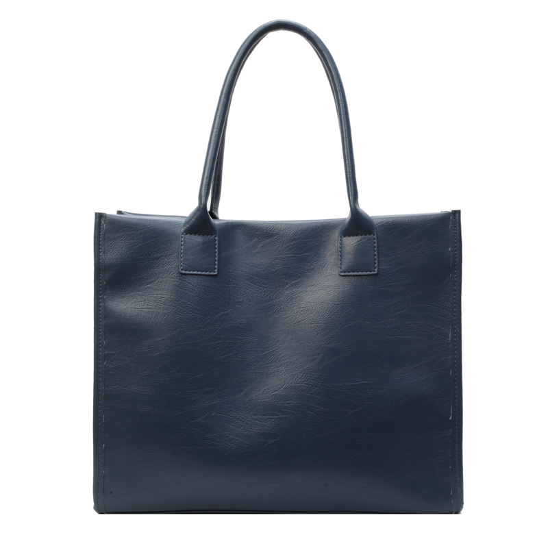 Fashion Blue Soft Leather Large Capacity Shoulder Bag