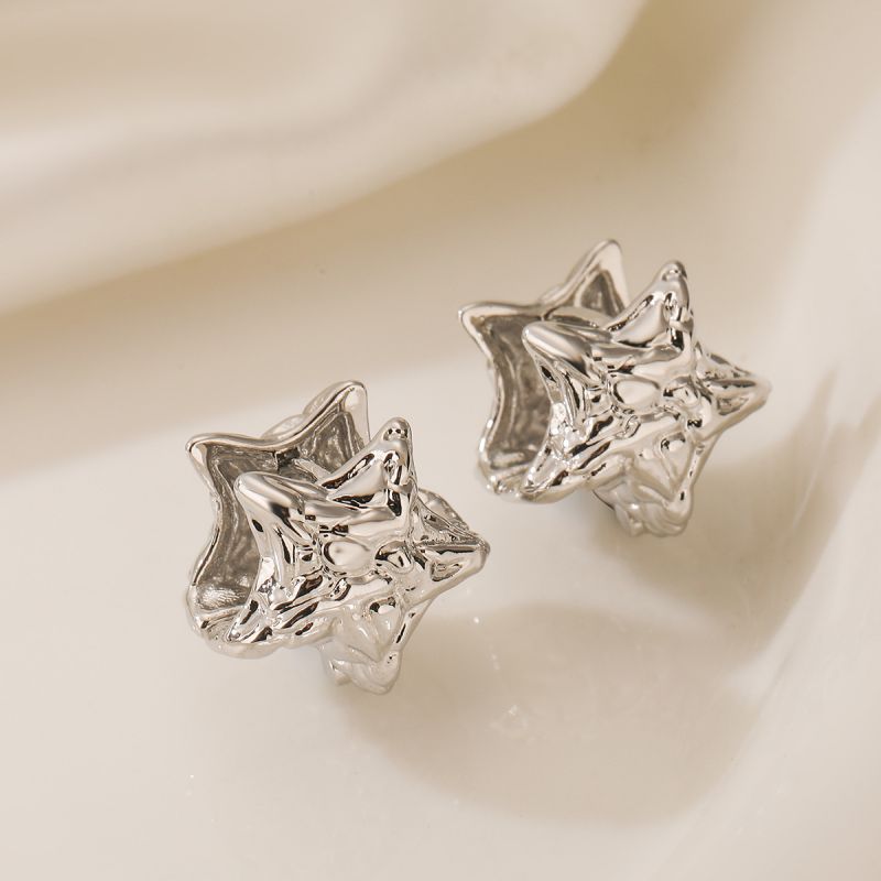 Fashion Star Silver Gold-plated Copper Pleated Star Earrings