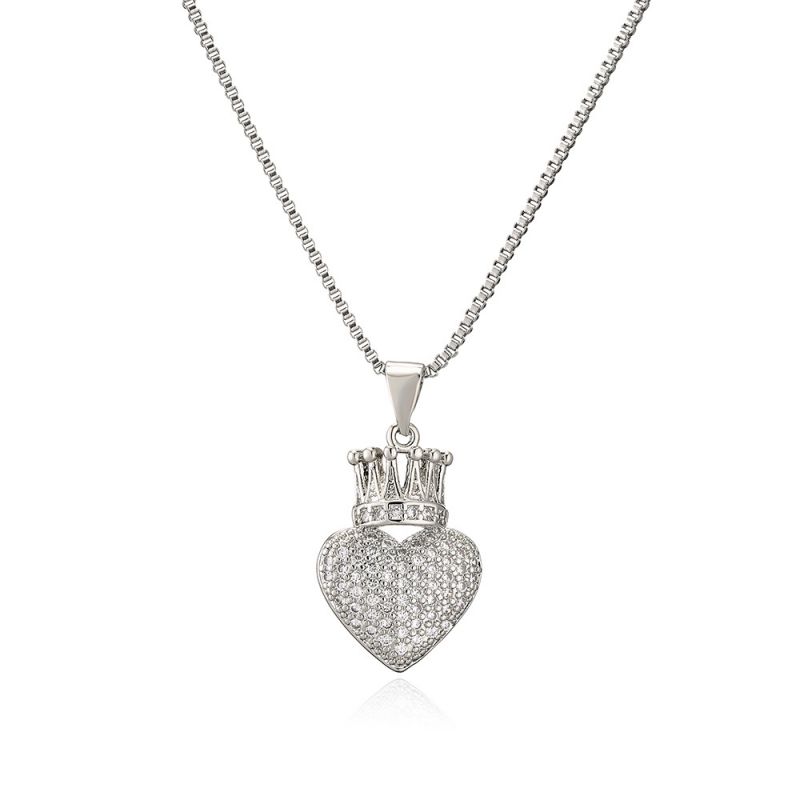 Fashion Silver Gold-plated Copper Zirconium Crown Love Necklace