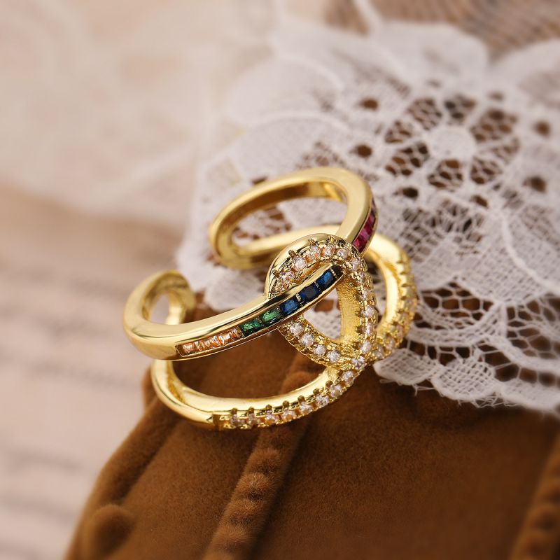 Fashion Color Gold-plated Copper With Zirconium Hollow Open Ring