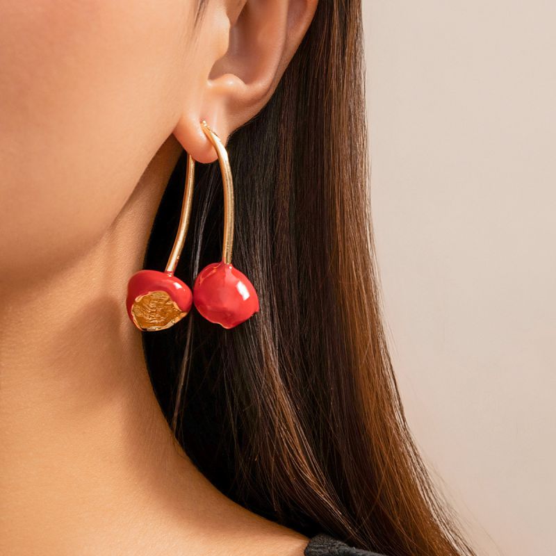 Fashion Gold+red Alloy Fruit Earrings
