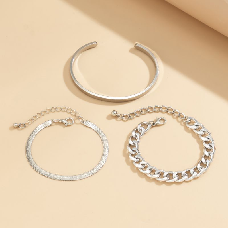 Fashion Silver Metal Snake Bone Chain Glossy Bracelet Set