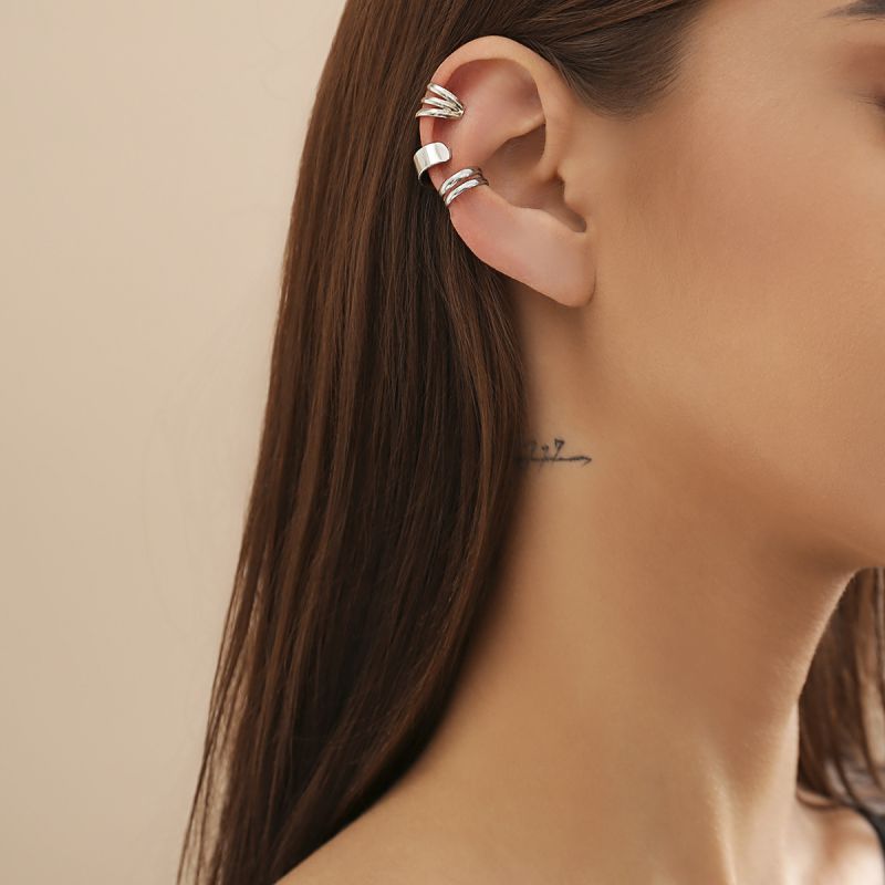 Fashion Silver Metal Double Circle Glossy Ear Clip