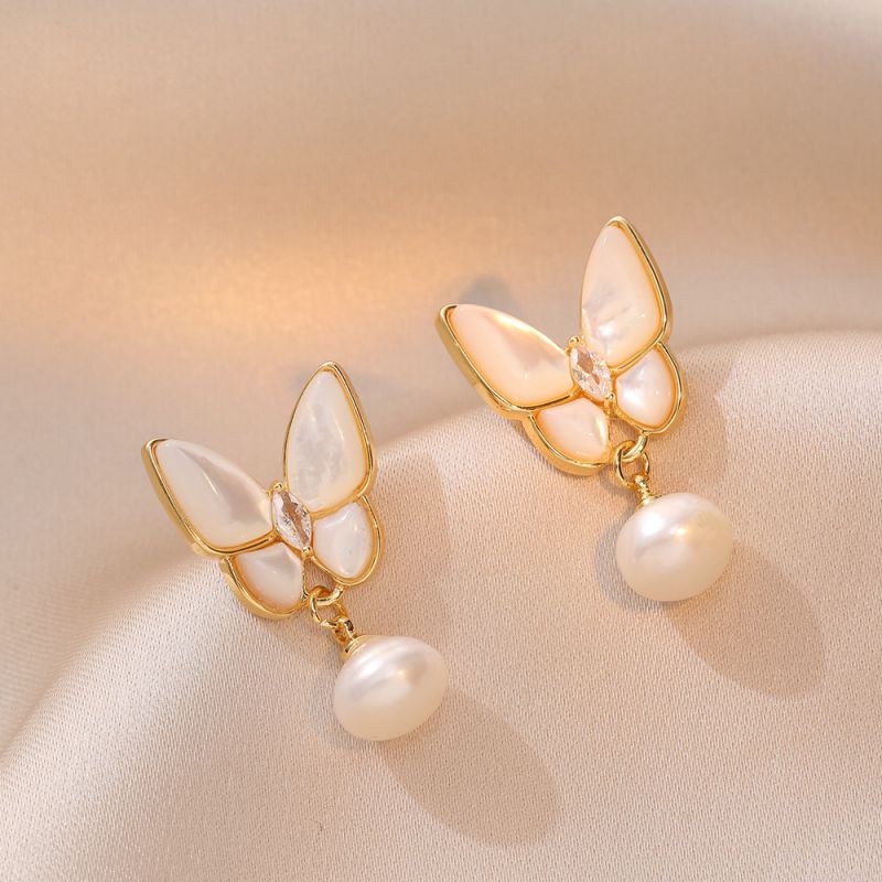Fashion Earrings Titanium Steel Pearl Butterfly Earrings