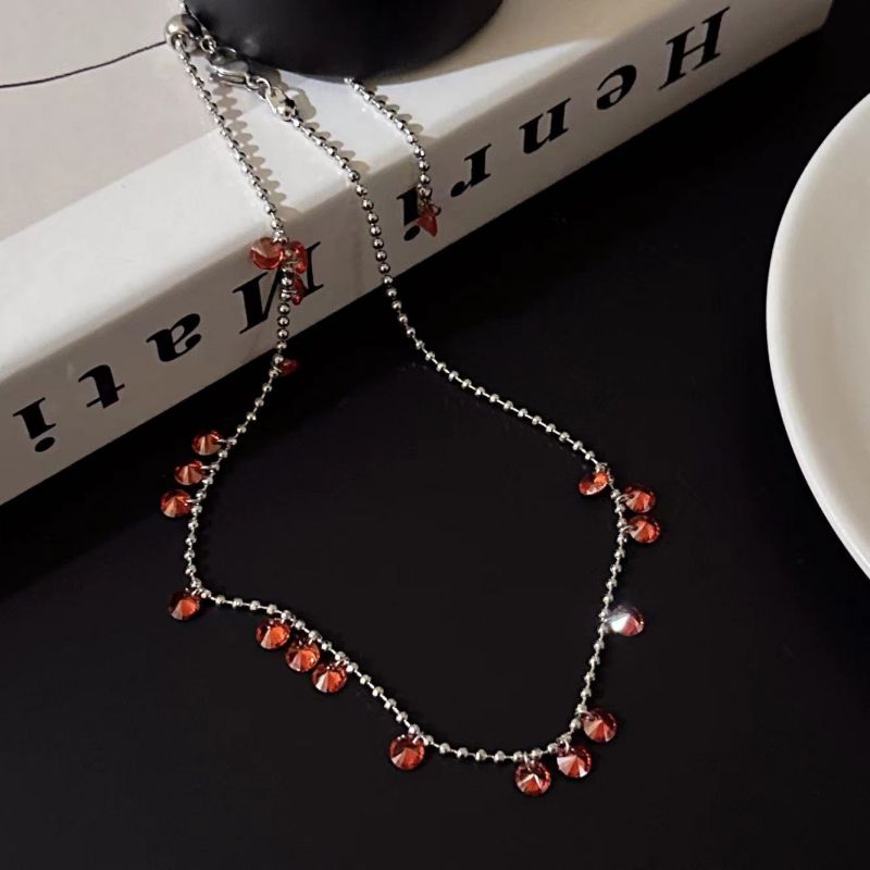 Fashion Silver Alloy Geometric Ball Chain Drop Diamond Necklace