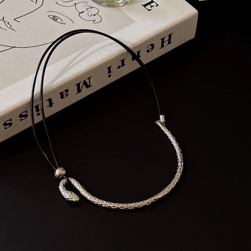 Fashion Silver Snake Leather Cord Necklace