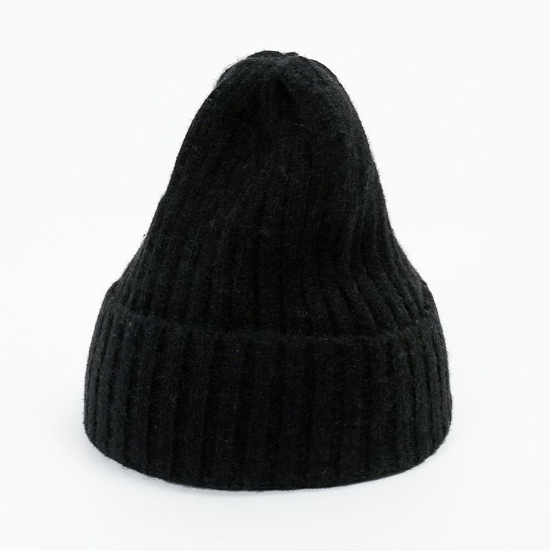 Fashion Black Polyester Knitted Rolled Edge Beanie