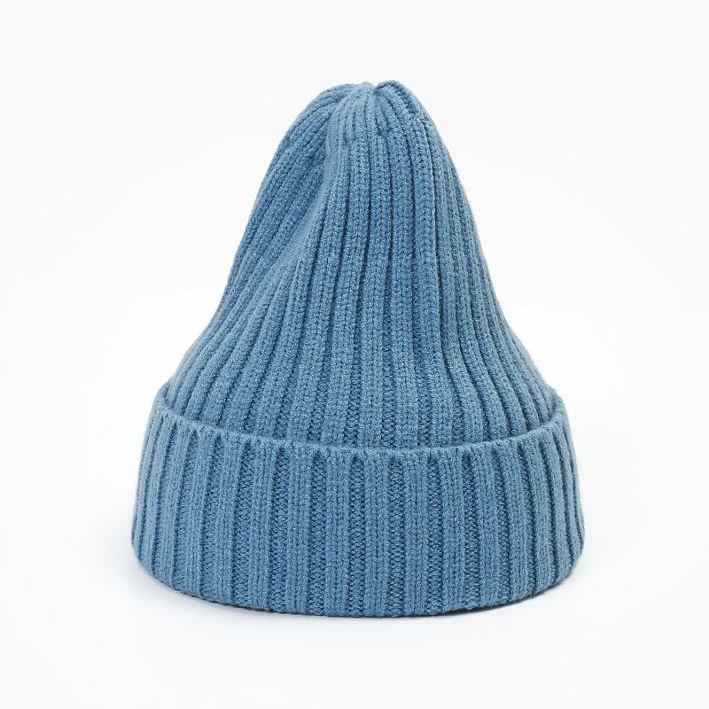 Fashion Lake Blue Polyester Knitted Rolled Edge Beanie