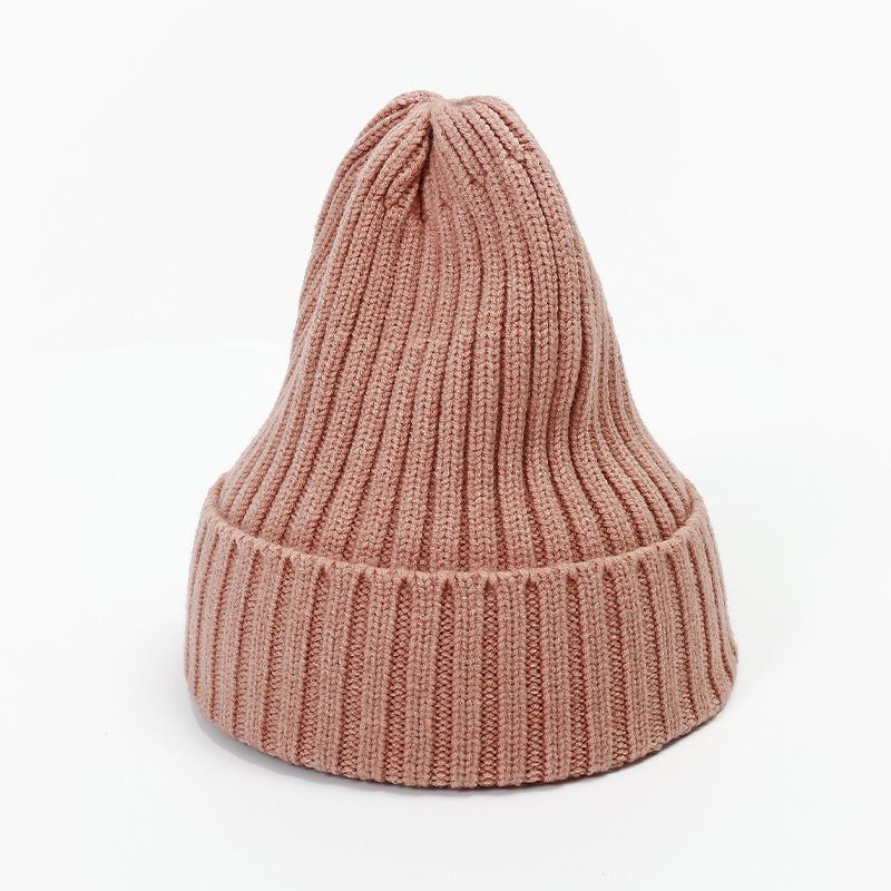 Fashion Skin Powder Polyester Knitted Rolled Edge Beanie