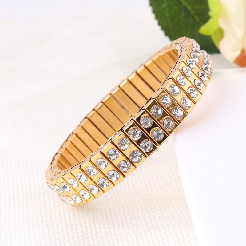 Fashion Gold Stainless Steel Double Row Diamond Bracelet For Men