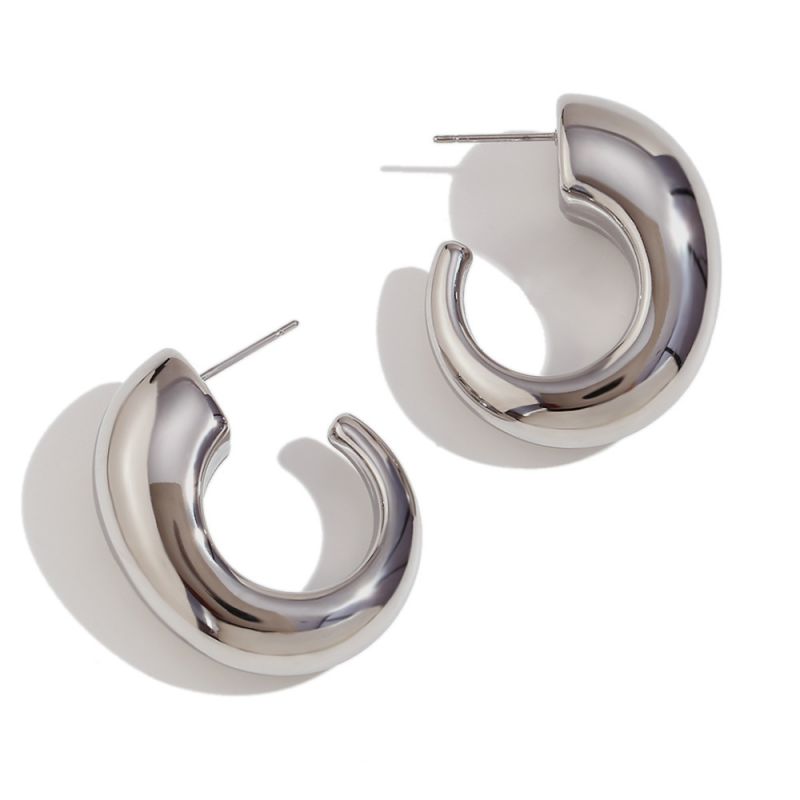 Fashion Silver Stainless Steel Gold-plated Geometric C-shaped Earrings