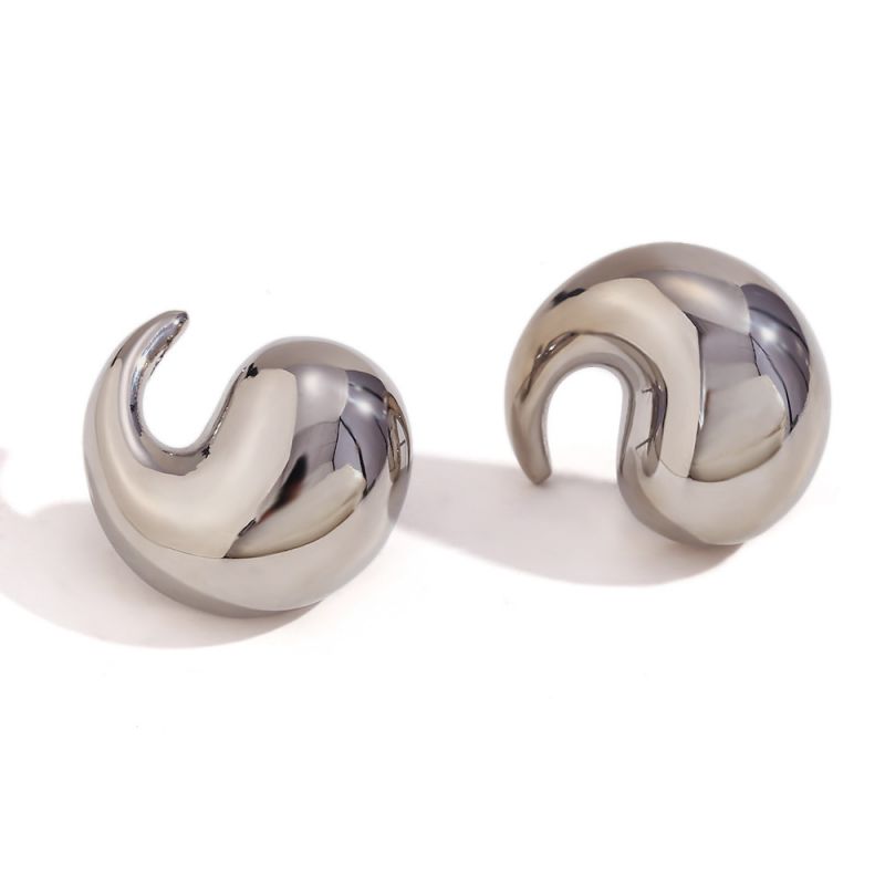 Fashion Silver Stainless Steel Gold-plated Small Wave Glossy Earrings