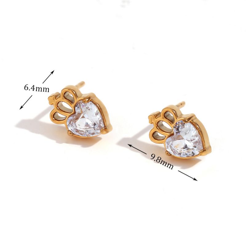Fashion Mini Zircon Crown Stud Earrings - Gold Stainless Steel Gold-plated Diamond Love Crown Earrings