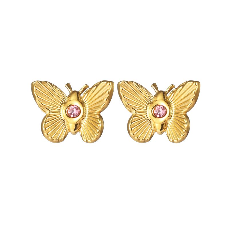 Fashion Gold Titanium Steel Gold-plated Diamond Butterfly Earrings