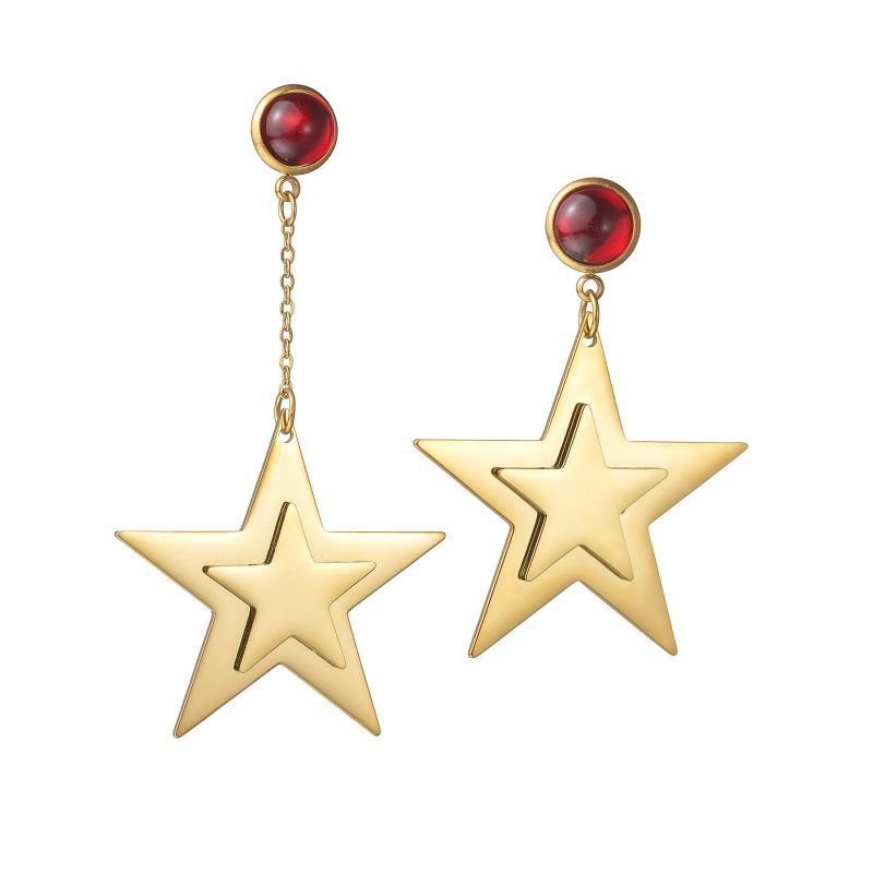 Fashion Gold Stainless Steel Gold-plated Five-pointed Star Asymmetric Earrings