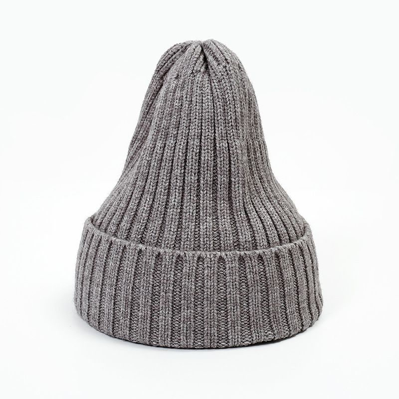 Fashion Light Gray Polyester Knitted Rolled Edge Beanie