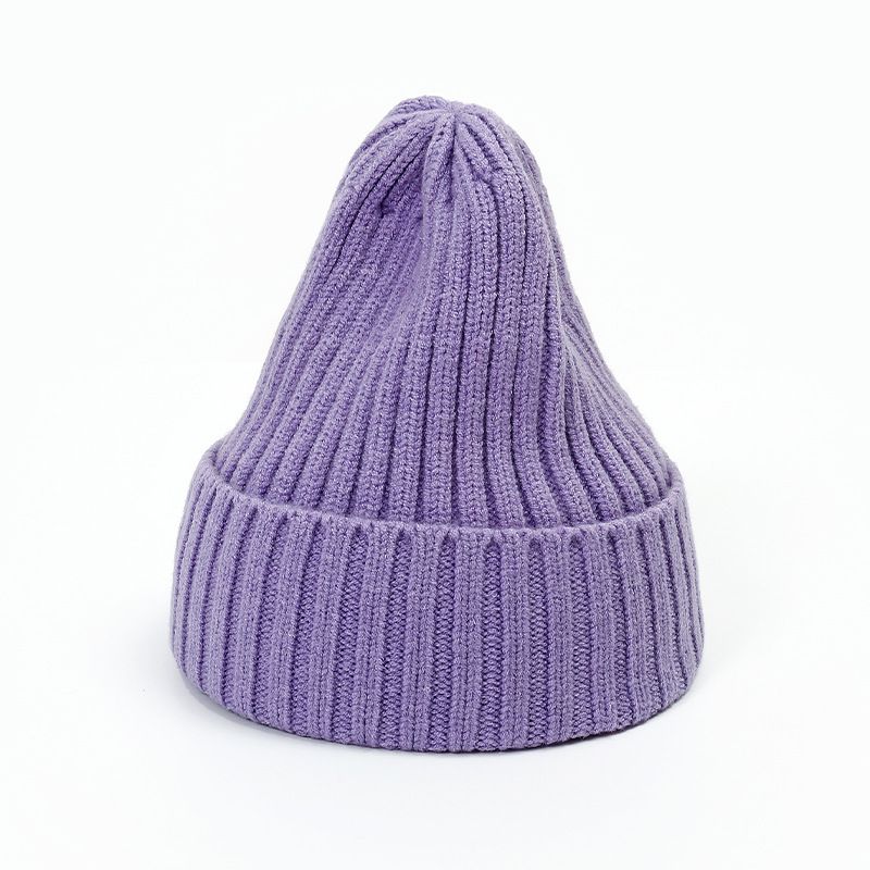 Fashion Light Purple Polyester Knitted Rolled Edge Beanie