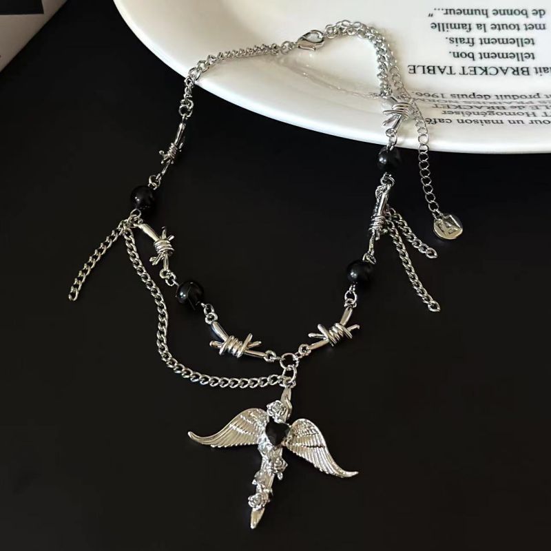 Fashion A Necklace Alloy Love Wings Rose Entangled Cross Shelf Thorns Necklaces