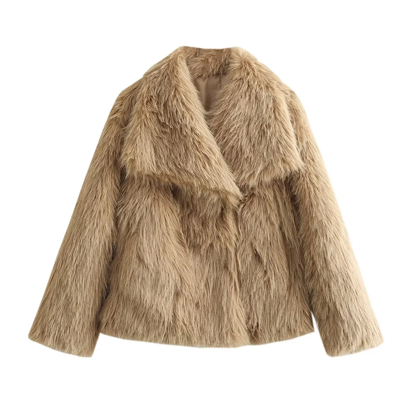 Fashion Khaki Artificial Fur Lapel Jacket
