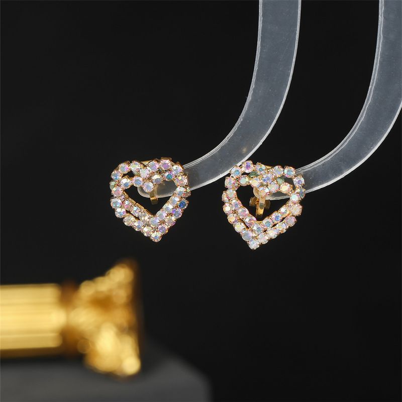 Fashion Ab Ear Clip Style Geometric Diamond Love Ear Clips