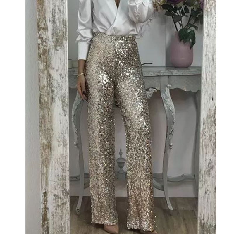 Fashion Gold Sequined Flared Trousers