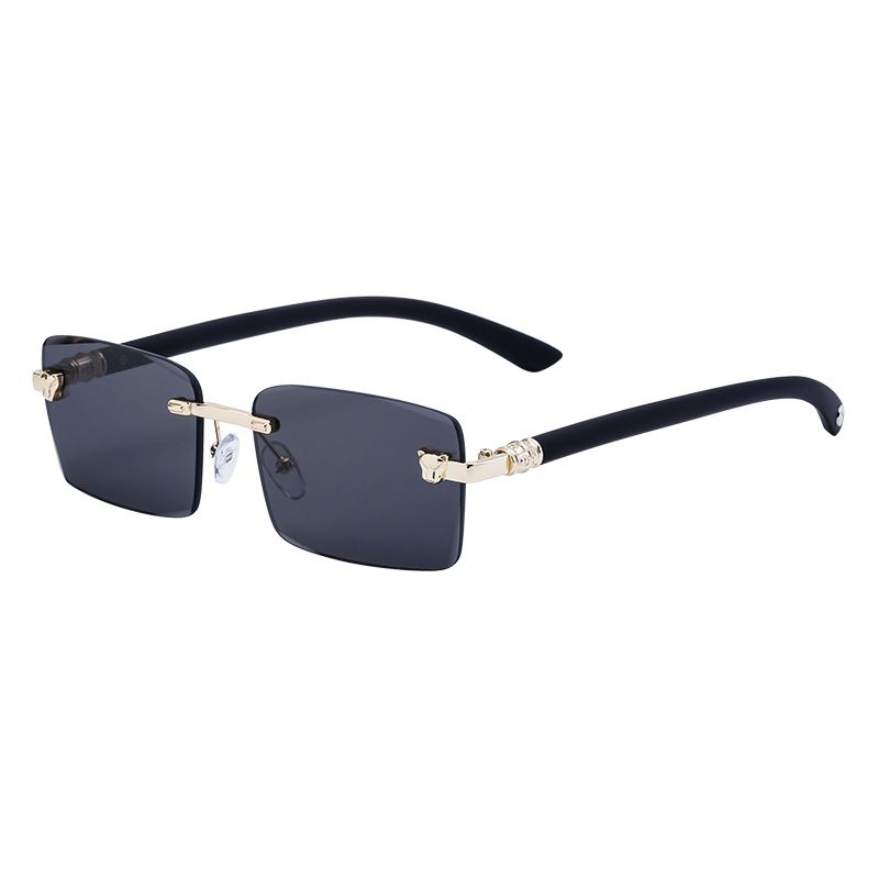 Fashion Black Wood Grain Gold All Gray Pc Square Rimless Sunglasses