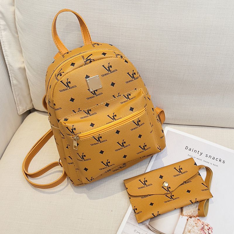 Fashion Yellow Personality Pu Printed Large Capacity Backpack