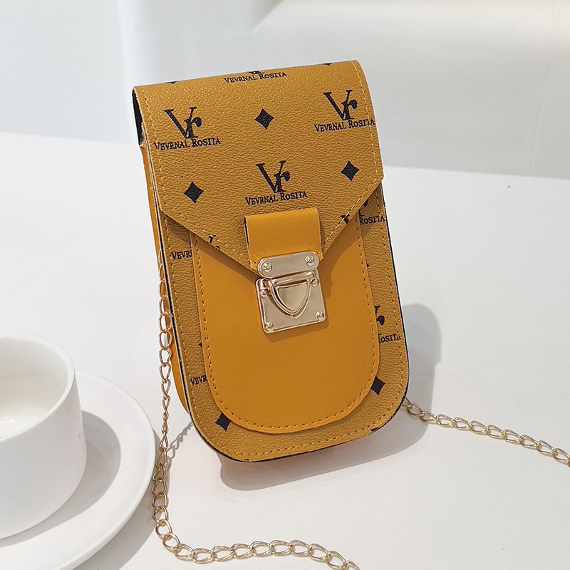 Fashion Yellow Personality Pu Printed Lock Crossbody Bag