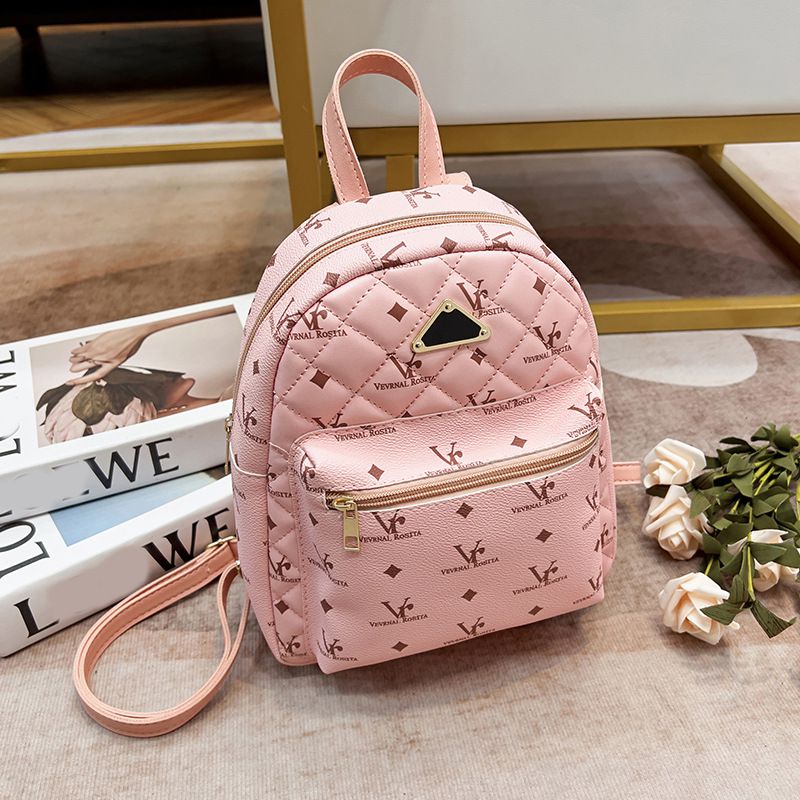 Fashion Pink Pu Printed Large Capacity Backpack