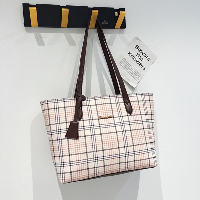 Fashion Brown Pu Plaid Large Capacity Shoulder Bag