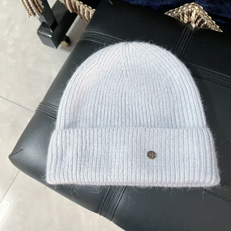 Fashion Light Blue Real Rabbit Fur Premium Version Rabbit Fur Knitted Beanie With Metal Letter Buckle
