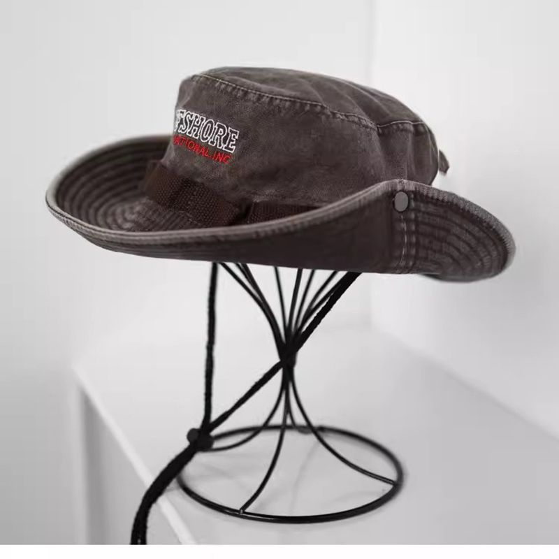 Fashion Coffee Denim Drawstring Bucket Hat