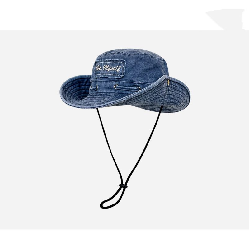 Fashion Navy Blue Denim Drawstring Bucket Hat