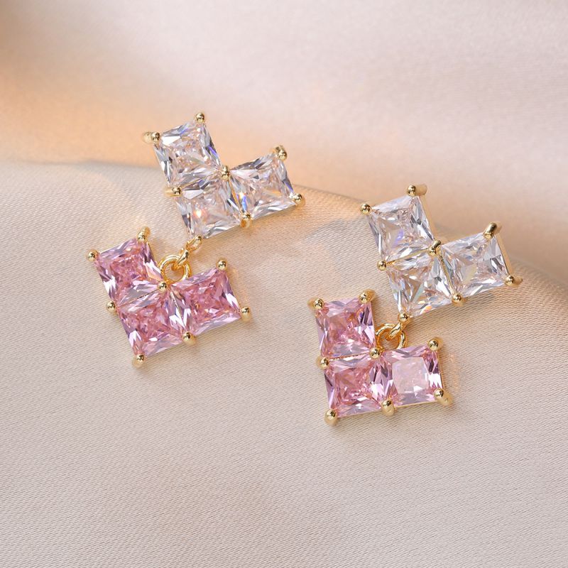 Fashion Pink Love Earrings Copper Diamond Love Earrings