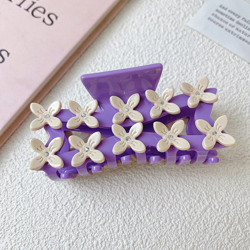 Fashion 4# Purple Square 9cm*4cm 30g Acetate Contrasting Three-dimensional Flower Gripper
