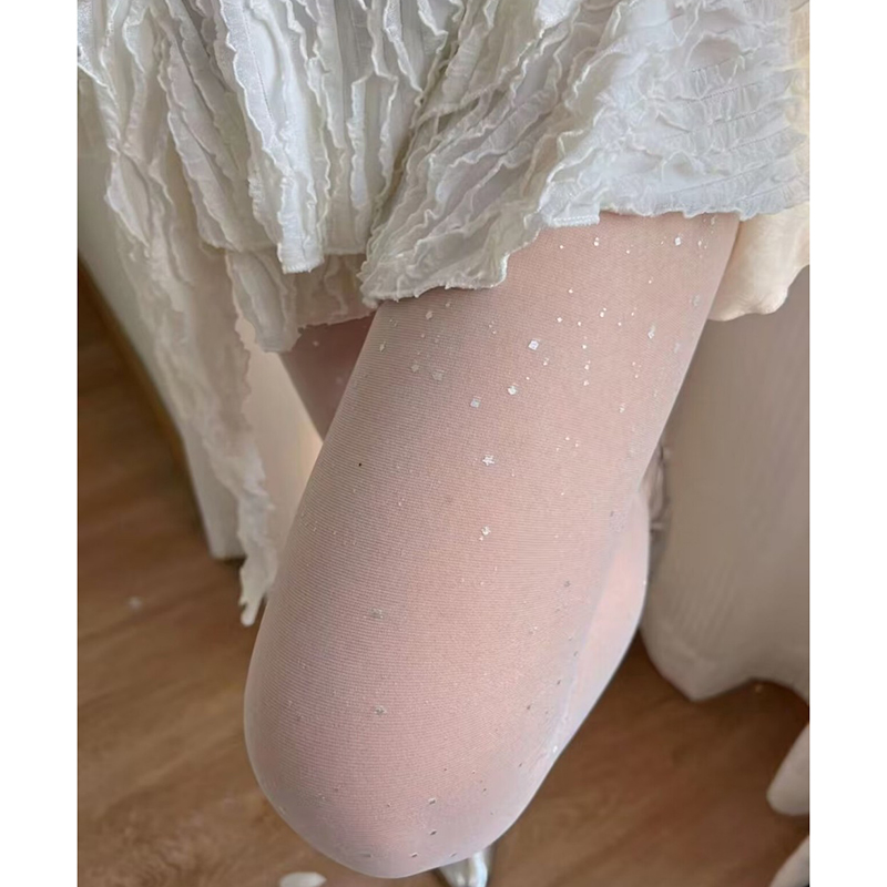 Fashion White Core-spun Silk Hot Silver Sequin Stockings