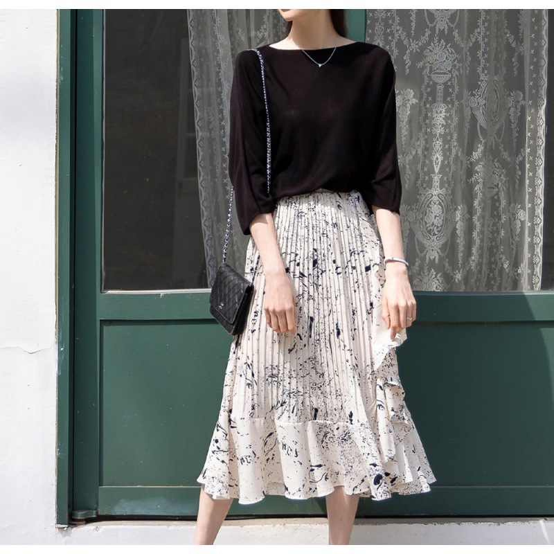 Fashion Apricot Polyester Printed Irregular Skirt