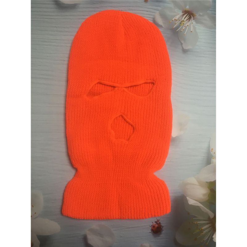 Fashion Orange Knitted Hollow Face Mask Beanie