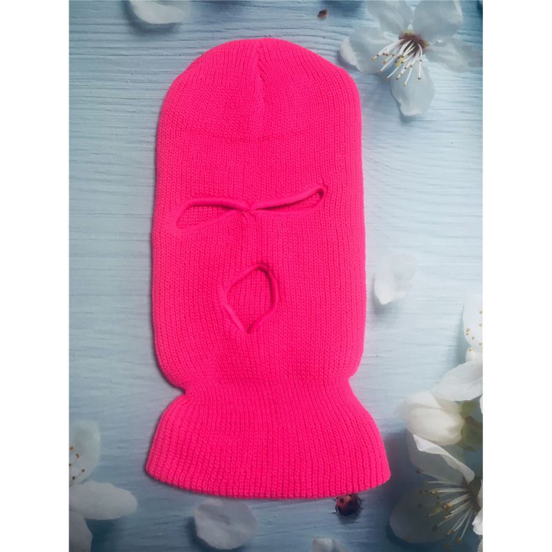 Fashion Rose Red Knitted Hollow Face Mask Beanie