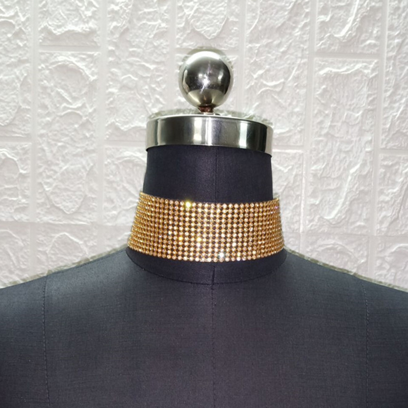 Fashion 12 Rows Of Gold Metal Diamond Geometric Necklace