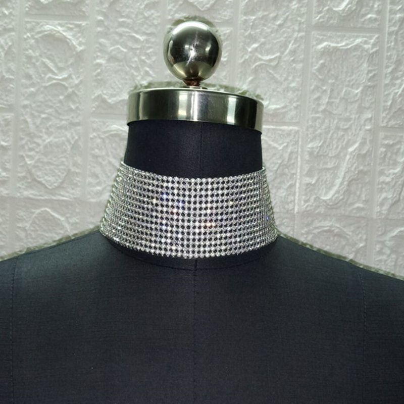 Fashion 15 Rows Of Silver Metal Diamond Geometric Necklace
