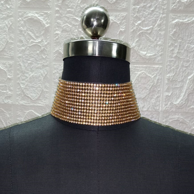 Fashion 15 Rows Of Gold Metal Diamond Geometric Necklace