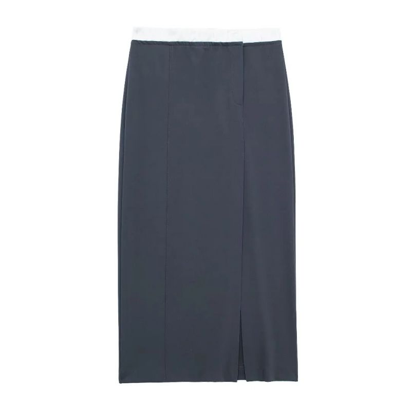 Fashion Grey Blended Patchwork Boxer Slit Skirt