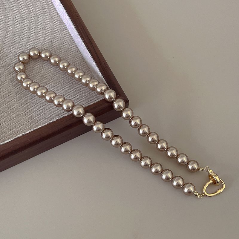 Fashion 10mm Brown Pearl Necklace Pearl Bead Necklace