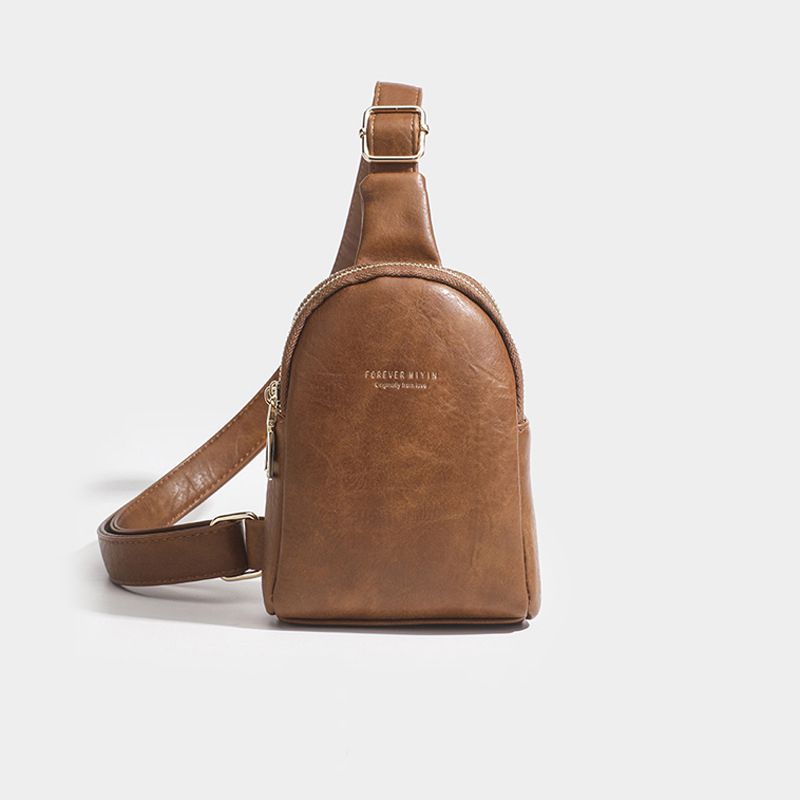 Fashion Brown Pu Large-capacity Double-layer Zipper Crossbody Bag