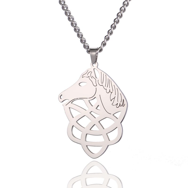 Fashion Steel Color Stainless Steel Horse Head Mens Necklace
