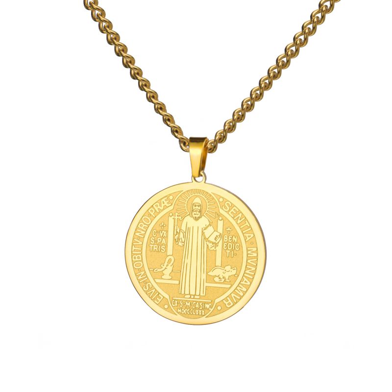 Fashion Gold Titanium Steel Cut Medal Necklace
