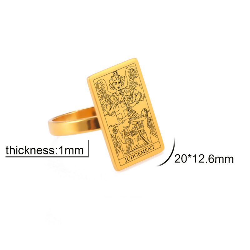 Fashion Golden 10 Trial Stainless Steel Square Tarot Card Ring