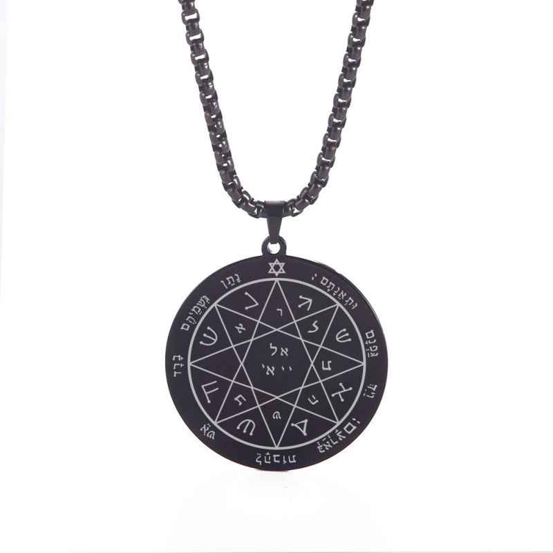 Fashion Black Box Chain Stainless Steel Round Plate Mens Necklace