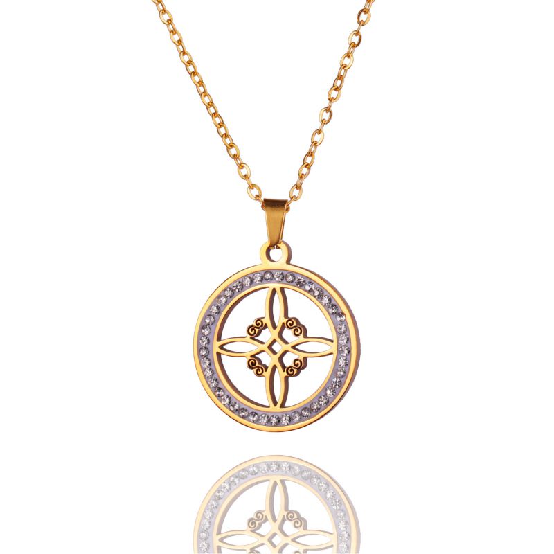 Fashion Gold Style 4 Stainless Steel Diamond Geometric Medallion Necklace